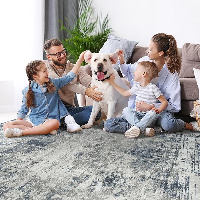9x12 Area Rugs for Living Room Bedroom Dining Room Washable Blue Grey | Soft - Image 7