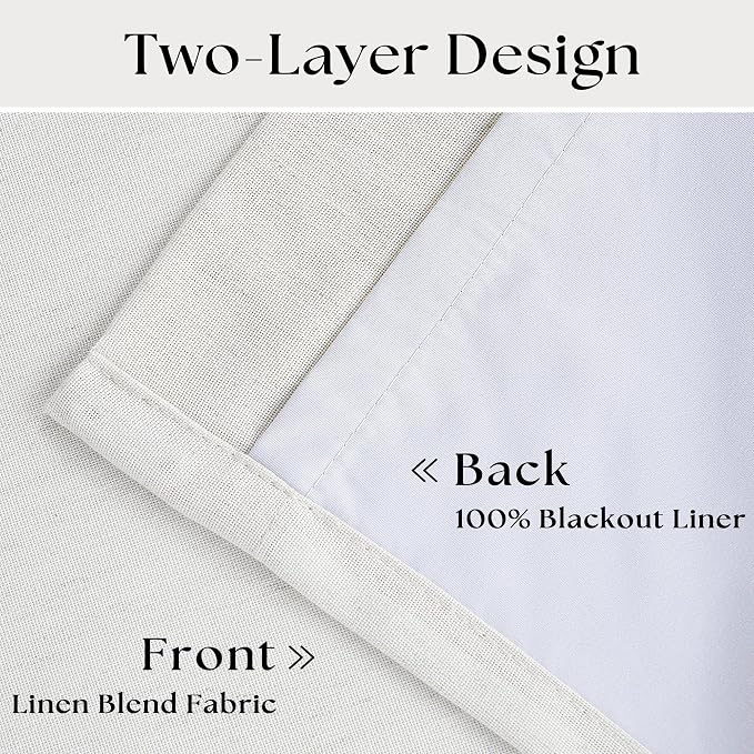 Beige White Pinch Pleated 100% Blackout Linen Curtains W60xL108 1 Panel | Black - Image 3