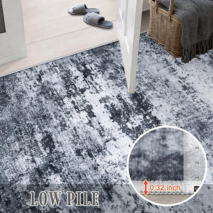 Area Rug Living Room: 3x5 Modern Washable Indoor Carpet Black | - Image 9