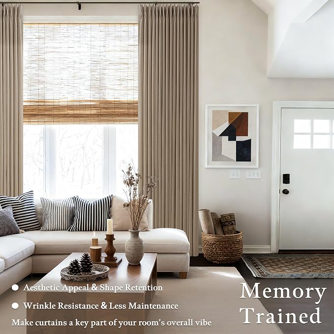 Pinch Pleat Latte Taupe Semi Sheer Linen Curtains 105 Inches Long 2 Panels | - Image 6