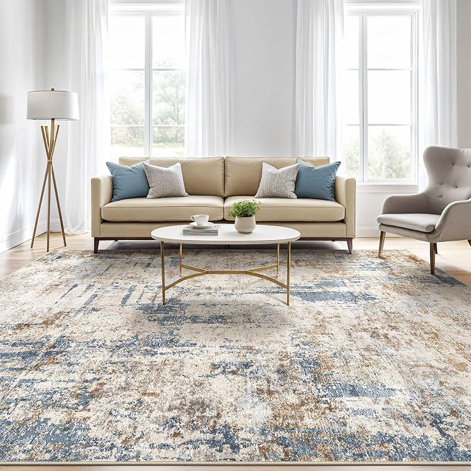 LOONGRUG 5x8 Area Rug Washable Neutral Modern Living Room Rugs Blue Tan | - Image 5