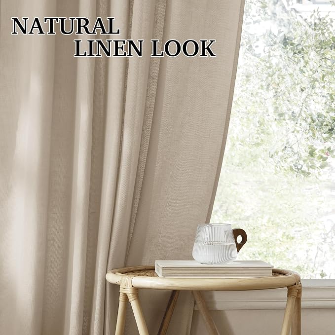 RYB HOME Farmhouse Boho Linen Sheer Curtains 90 inches Long - Image 7
