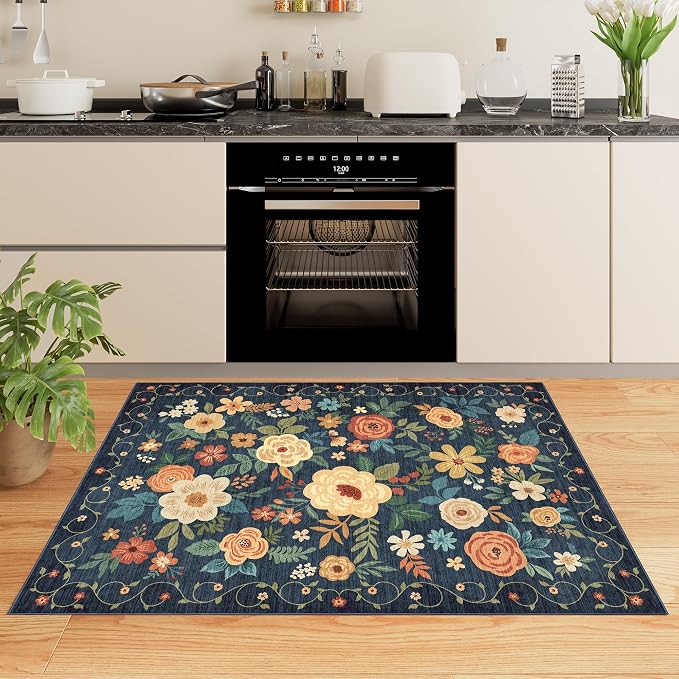 DUKINO 4x6 Area Rug, Floral Washable Office Chair Rug Non Slip, Stain Resistant - Image 4