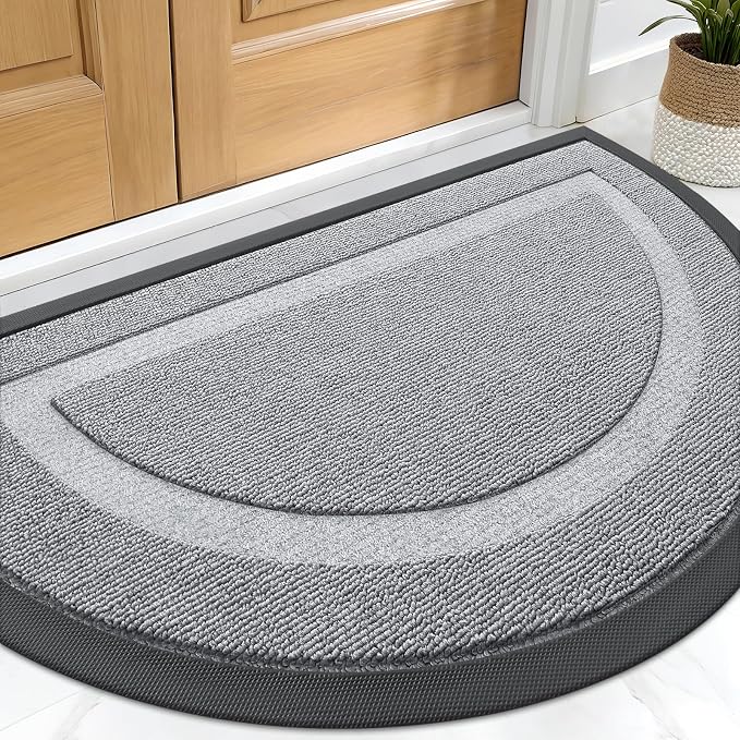 OLANLY Half Circle Front Door Mat Outside 33x21 All-Season Rubber Doormat | Ash by OLANLY