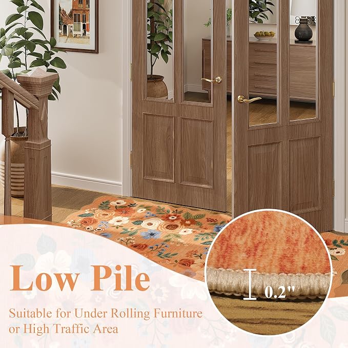 DUKINO 2x3 Rugs for Entryway, Floral Door Mat Washable Kitchen Rugs, Low Pile - Image 9