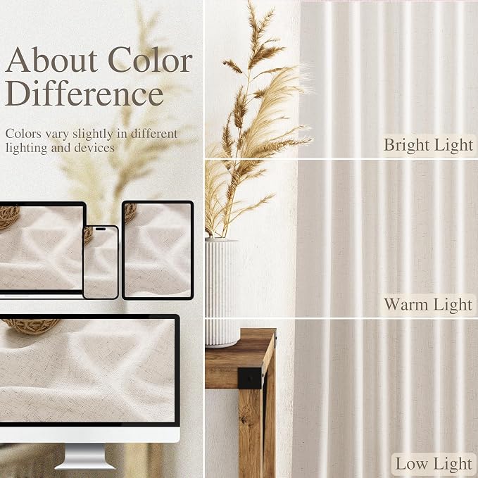 Linen Beige Curtains Back Tab Sheer Curtains 90 Inches Long - Image 4
