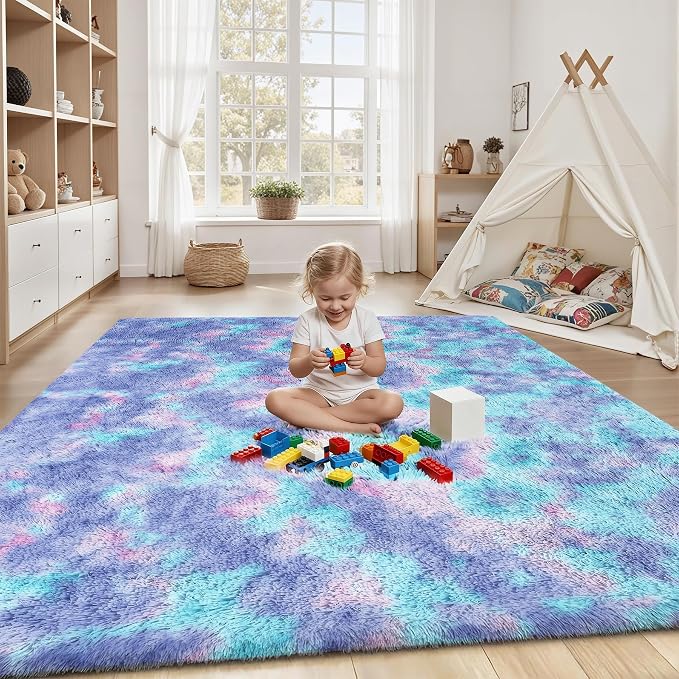 PLHXFR 4x6 Area Rugs Living Room: Fluffy Bedroom Soft Shag Rug Kid Rainbow | - Image 4