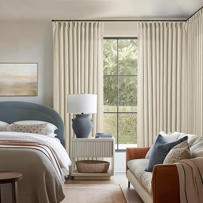 Pinch Pleated Extra Wide Beige Linen Curtain 92 Inches Long 70 Wide 1 Panel | - Image 9