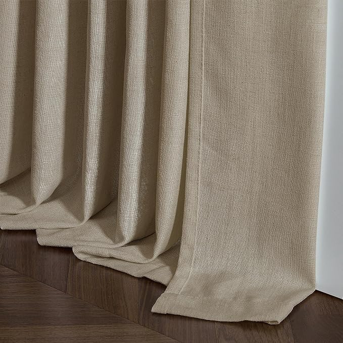 Pinch Pleated Linen Gray Beige Semi Sheer Curtains 102 Inches Long 2 Panels | - Image 7