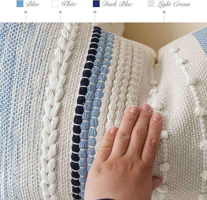 Coastal Blue Boho Decorative Throw Pillow Cover 18x18 Modern Bohemian Accent - Image 3