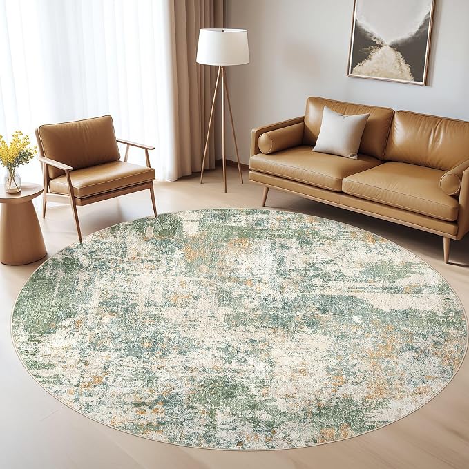 LOONGRUG Round Rug 5x5 Washable Neutral Modern Circle Area Rugs Green | by LOONGRUG