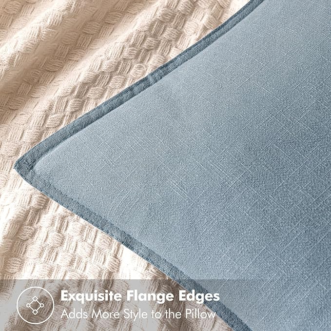 MIULEE Decorative Linen Euro Sham Pillow Covers 24x24 Blue Grey | Boho - Image 2
