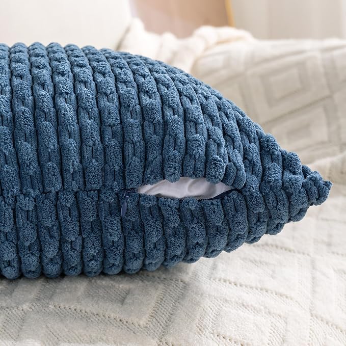 Set of 4 Blue Decorative Throw Pillow Covers 24x24 Inch Corduroy Pillow Covers - Image 4