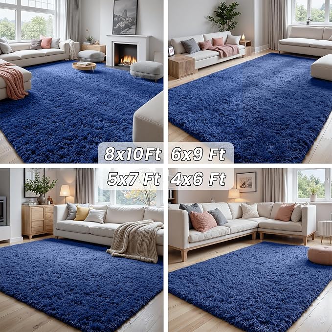 5x8 Fluffy Shag Area Rugs for Living Room Bedroom: Soft Plush Carpet Blue | - Image 7