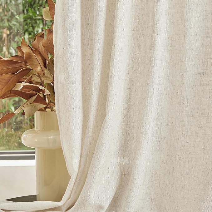 MYSKY HOME Linen Curtains for Sliding Door, Farmhouse Semi Sheer Ceiling - Image 8