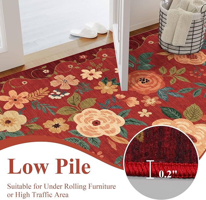 DUKINO 8x10 Area Rugs, Floral Washable Living Room Rug Non Slip, Stain Resistant - Image 8