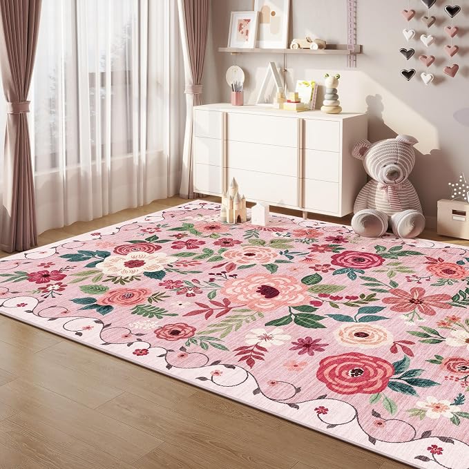 DUKINO 8x10 Area Rugs, Floral Washable Living Room Rug Non Slip, Stain Resistant - Image 7