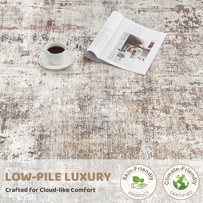 UERMEI Square Area Rugs : Washable 5x5 Neutral Modern Abstract Carpet - Image 8