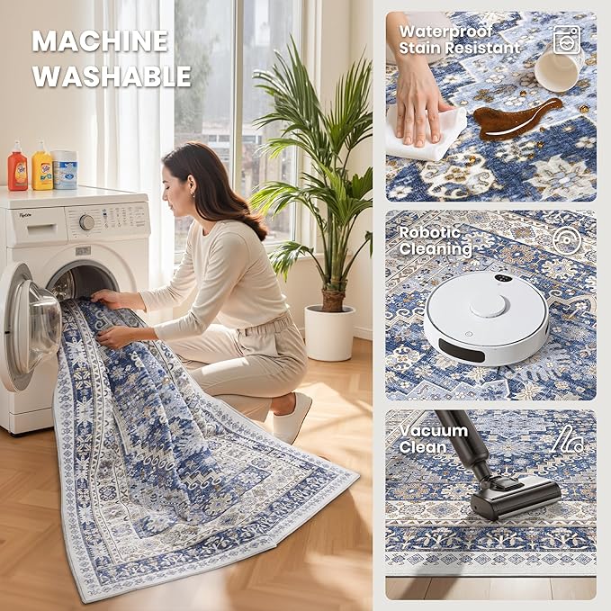 7x9 Area Rugs for Living Room, Large Washable Rug, Dining Room, Low Pile - Image 5