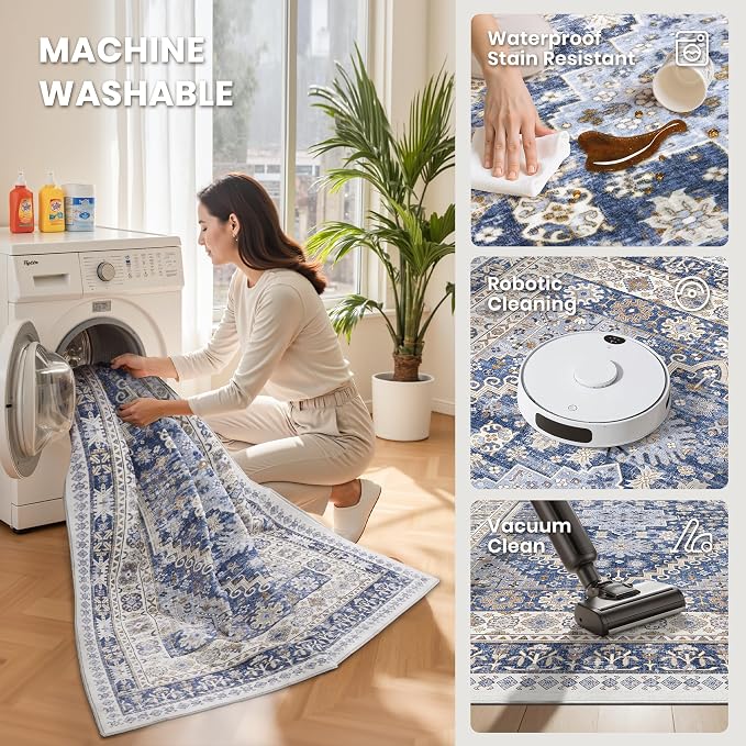 2'6 x 14' Runner Rug Non Slip, Washable Kitchen Rugs, Living Room, Extra Long - Image 4