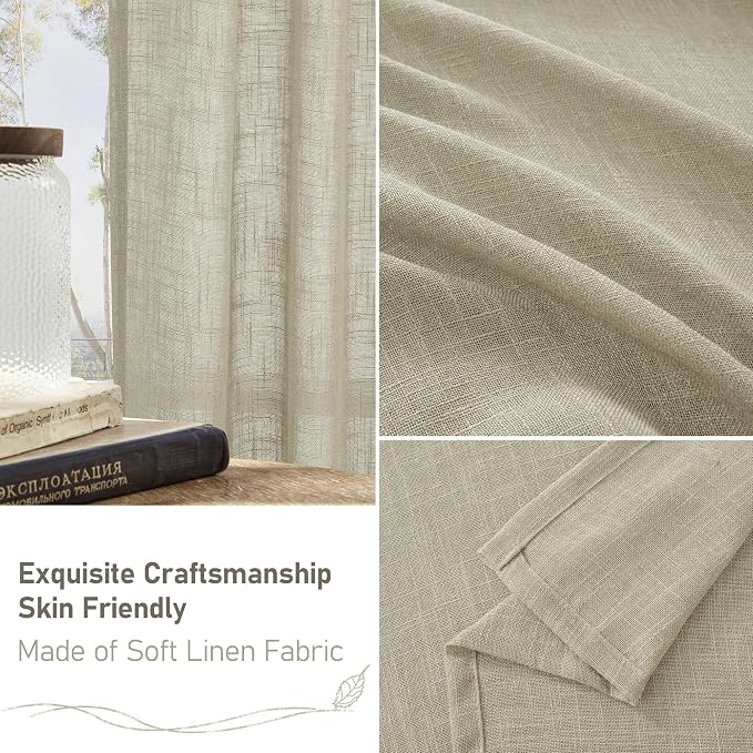 Sheer Linen Kitchen Curtains Over Sink 40 Inch Length, Oatmeal Bronze Grommet - Image 7