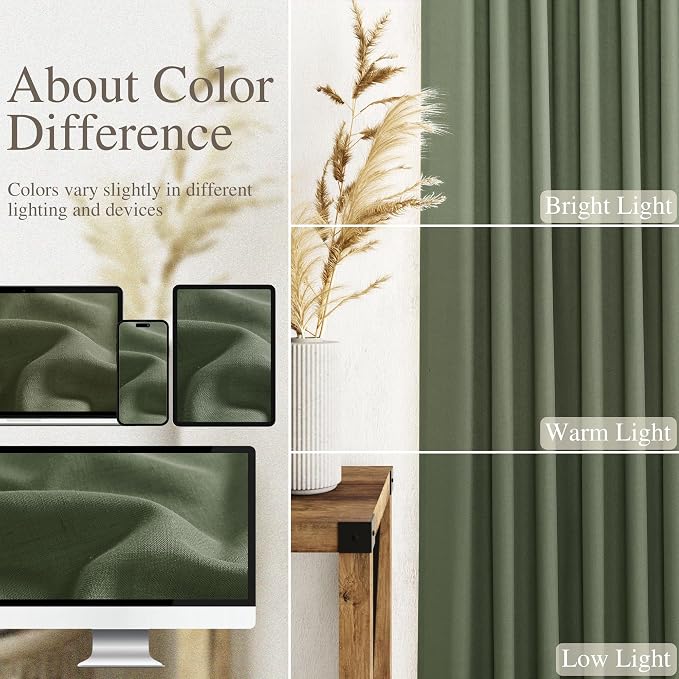 Forest Green Linen Curtains 63 Inch Length - Image 2