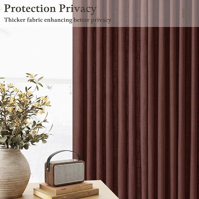 Rust Brown Linen Pleated Light Filtering Curtains - Image 2