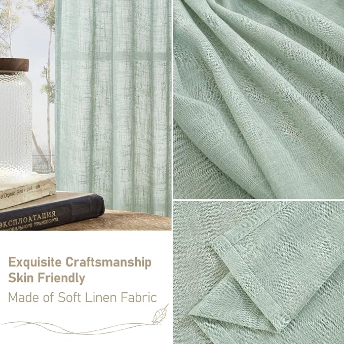 Light Sage Semi Sheer Linen Curtains 72 inch Length - Image 6