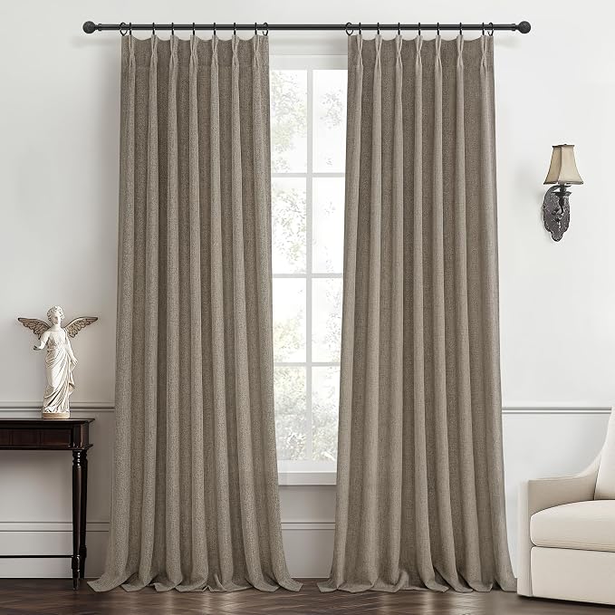 Pinch Pleated Dark Flax Privacy 105 Inch Length Curtains That Let Light in 2 by PleatedDrapes