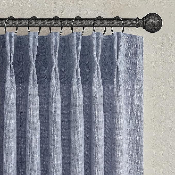 Linen Pinch Pleated Dusty Blue Sheer Curtains 96 Inches Long Living Room - Image 7
