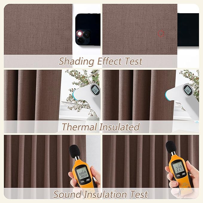 Cappuccino 100% Blackout Linen Curtains 108 Inch Length 2 Panels Set - Image 5