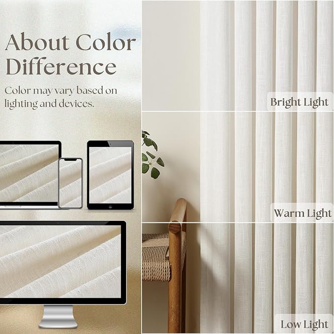Natural Extra Wide 60 Inch Width Pinch Pleated 84 Inch Curtains | Thick Linen - Image 3