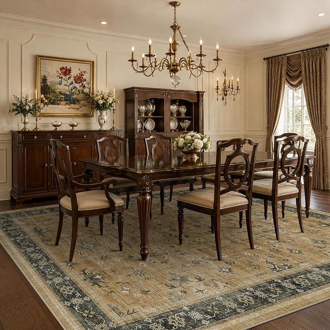 Taupe and Sage 8x10 Living Room Rug, Oriental Large Area Rug - Image 3