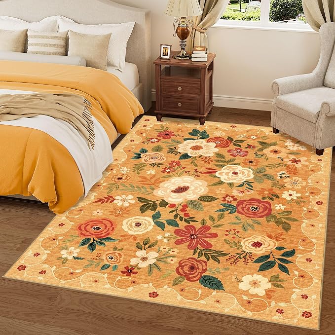 DUKINO 9x12 Area Rug for Living Room, Floral Washable Rug Non Slip, Low Pile - Image 9