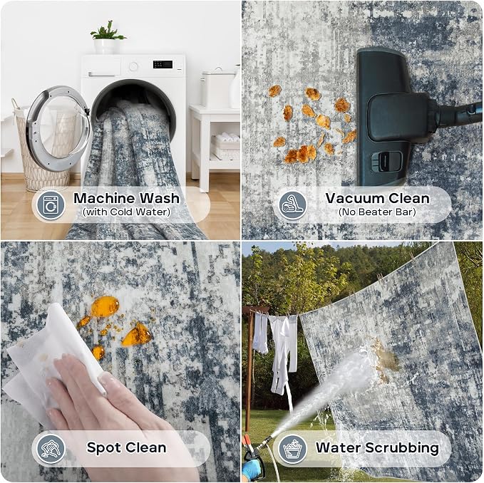 8x10 Area Rugs for Living Room Bedroom Dining Room Washable Blue Grey | Soft - Image 5
