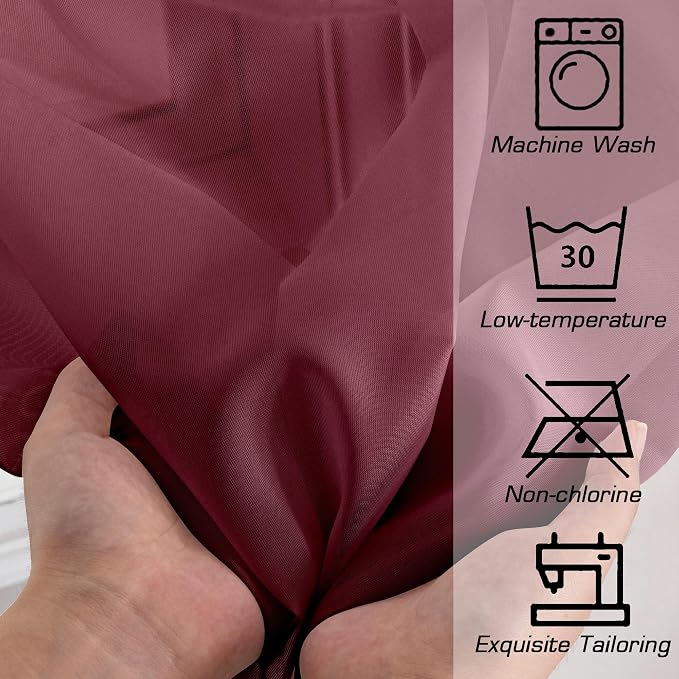Simplebrand Burgundy Red Sheer Curtains 90 Inches Long 2 Panels, Light - Image 7