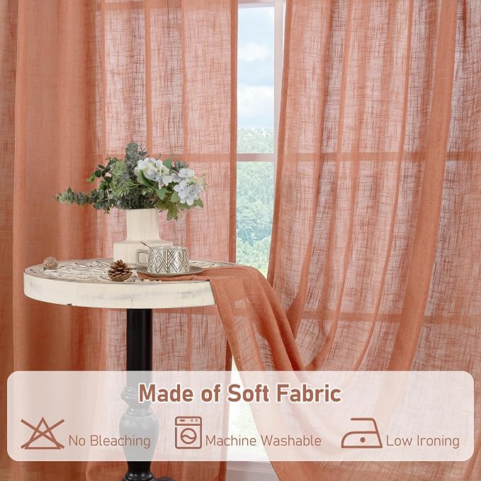 Terracotta Linen Curtains 63 Inch - Image 8