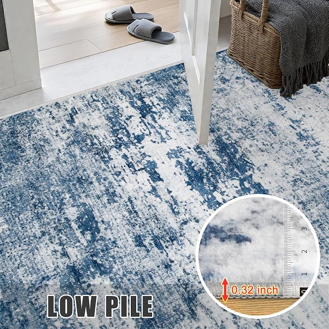 5x8 Area Rug Living Room: Modern Washable Indoor Soft Carpet Blue | - Image 6