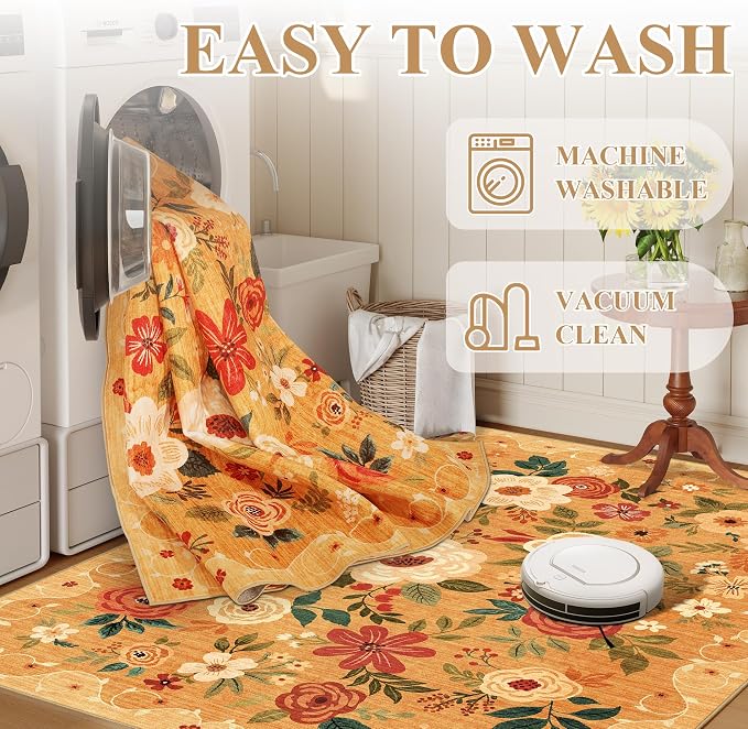 DUKINO 2.6x12 Kitchen Runner Rug, Floral Non Slip Long Washable Rug, Stain - Image 5
