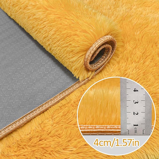 2x6 Bedside Area Rugs for Bedroom Soft Fluffy Shag Beige Yellow Carpet for - Image 5
