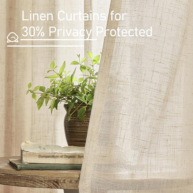 Semi Sheer Linen Curtains 54 Inch Length 2 Panels, 52 x 54 Inch | Light - Image 5