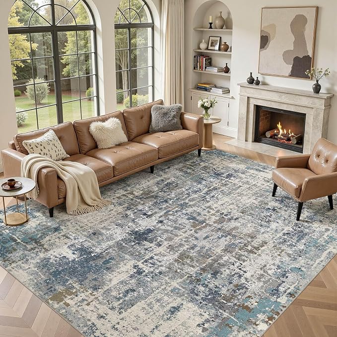 DMOYEST Area Rug Living Room Rugs 10x12 Washable Abstract Carpet | Neutral - Image 8