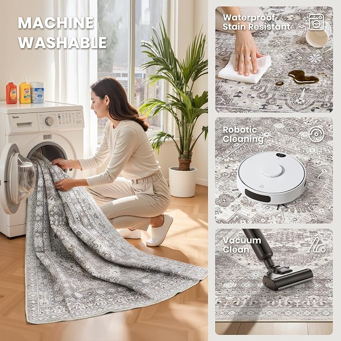 7x9 Area Rugs for Living Room, Large Washable Rug, Dining Room, Low Pile - Image 5