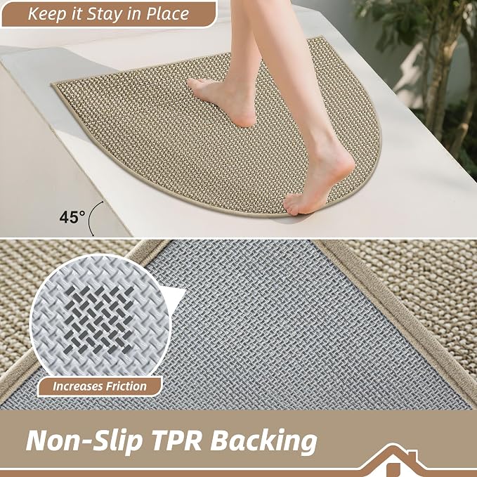 BEQHAUSE Dirt Trapper Door Mat 32" x 48" Half Circle Non Slip, Light Beige | - Image 4