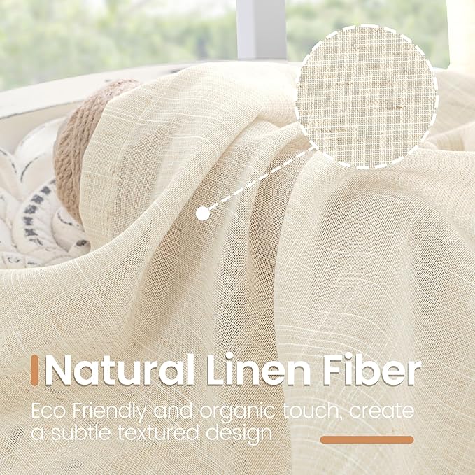 BGment 54 Inch Length Natural Linen Curtains - Image 3