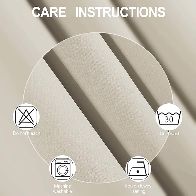 Light Beige Blackout Curtains 66 x 63 Inch Length/Set of 2 Curtain - Image 4