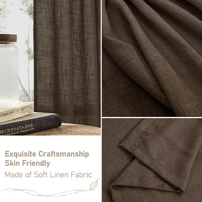 Brown Linen Curtains for Living Room 84 inch Length 2 Panels | Light Filtering - Image 6