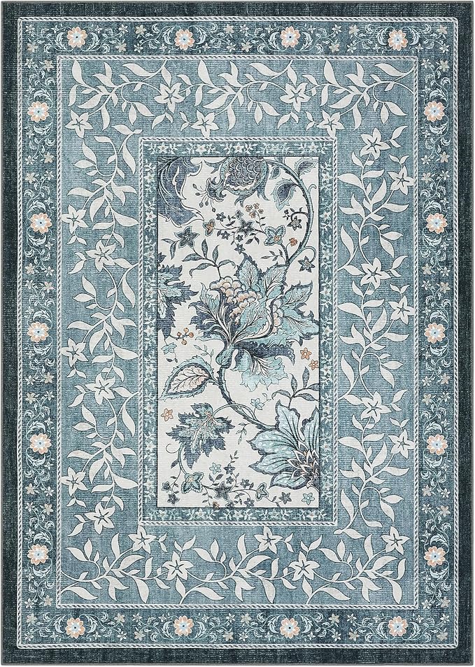 GarveeHome Provence Area Rugs 10x13 Living Room, Botanical Grove Misty Blue - Image 5