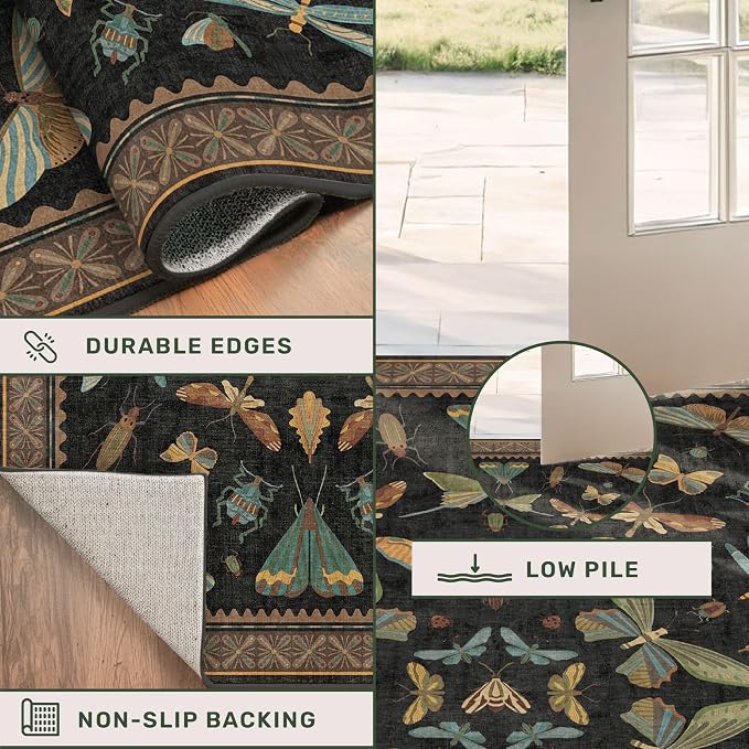 Black Insect 2'6"x12' Washable Extra Long Runner Rugs - Image 5