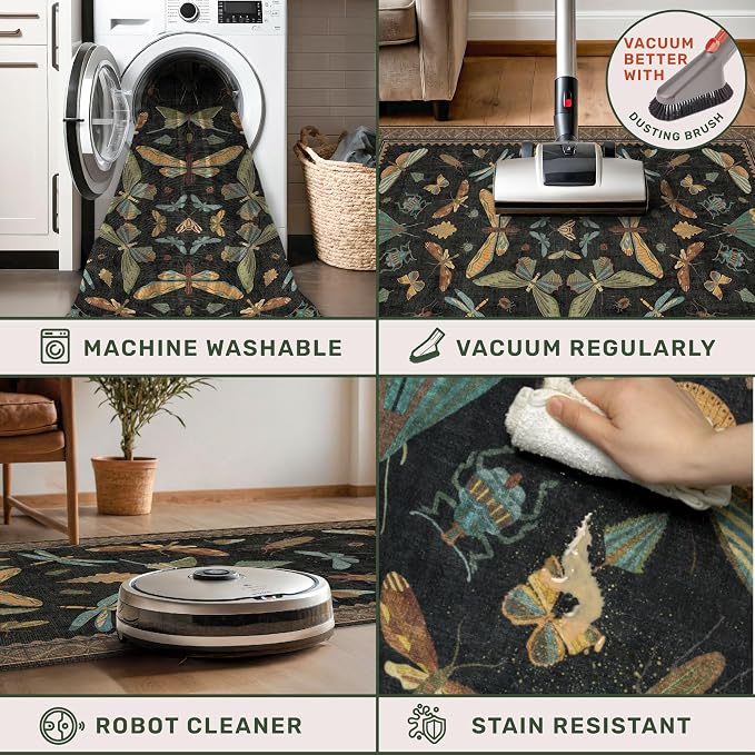 3x8 Green and Black Wide Hallway Runner Rugs - 8ft Washable Kitchen Floor Mats - Image 4